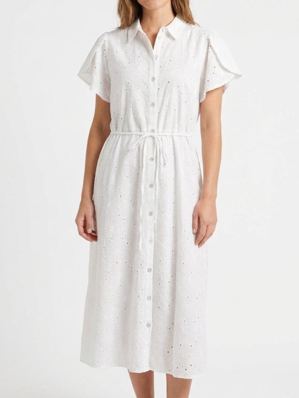 Draper James RSVP White Floral Eyelet Button Front Shirt Dress Women's Size XL
